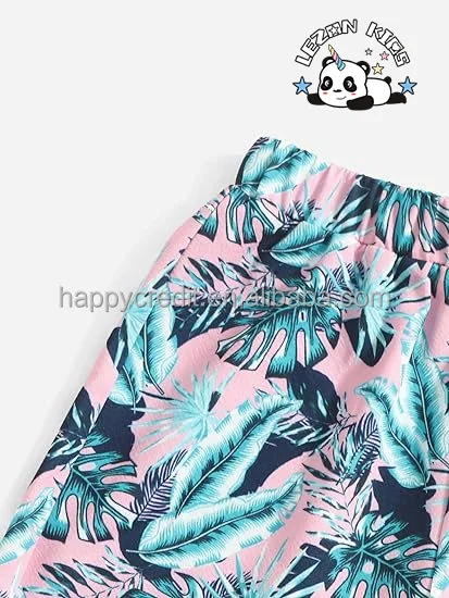 LEZONKIDS - Customized Color Hot Sale Summer Tropical Print Short Sleeve T Shirt and Shorts Boys Casual Set